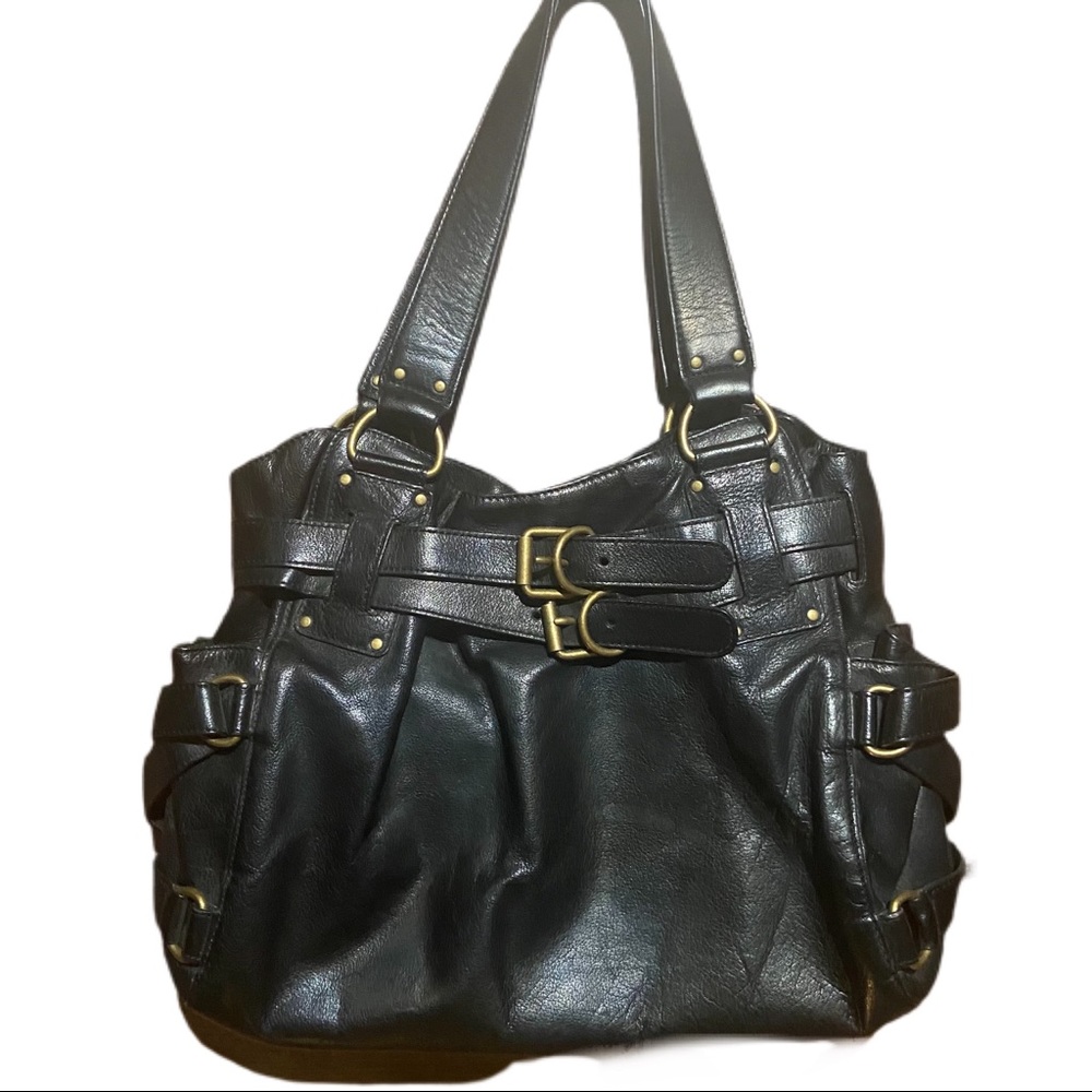 Kooba Black Leather Hobo Shoulder Bag with Brass Hardware - Picture 3 of 5